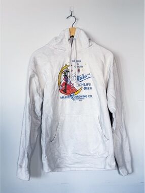 Miller High Life Tan Hoodie Vintage Inspired Witch Logo Graphic Sweatshirt